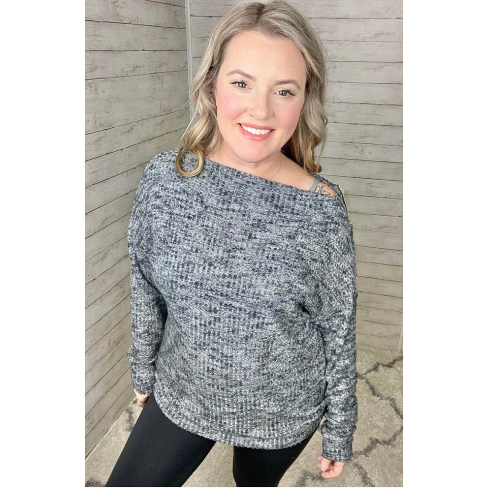 NWT Charcoal Grey Sweater  Zipper shoulder detail | Boatneck CY Fashion | Small